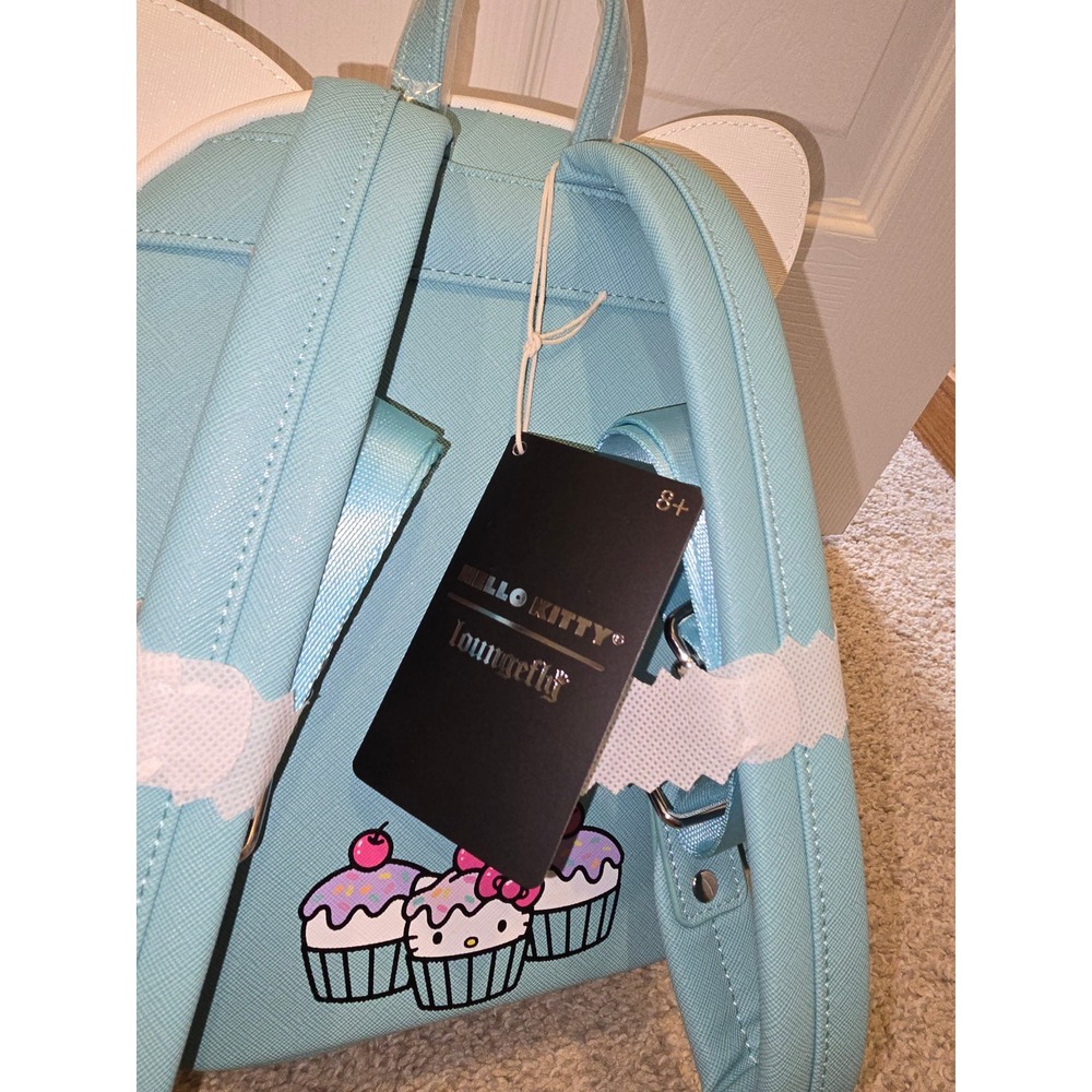 Loungefly Sanrio Hello Kitty Cupcake Mini Backpack Blue Pink Vegan Leather NWT - Picture 3 of 6